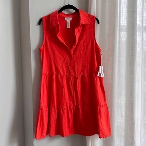 Women’s Jessica Simpson linen blend orange coral tiered shirt dress, size M NWT